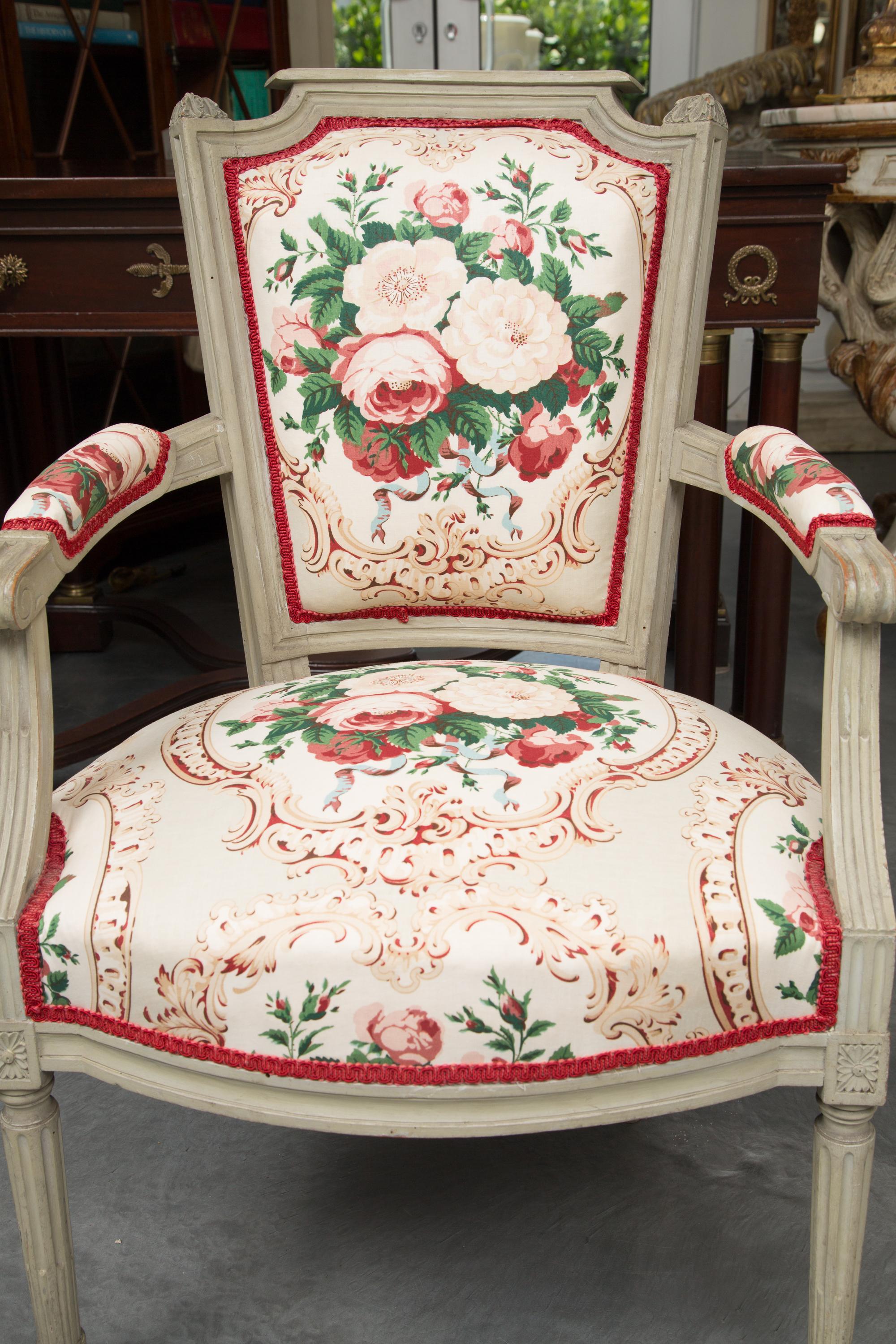 Pair of Painted Louis XVI Style Armchairs 6