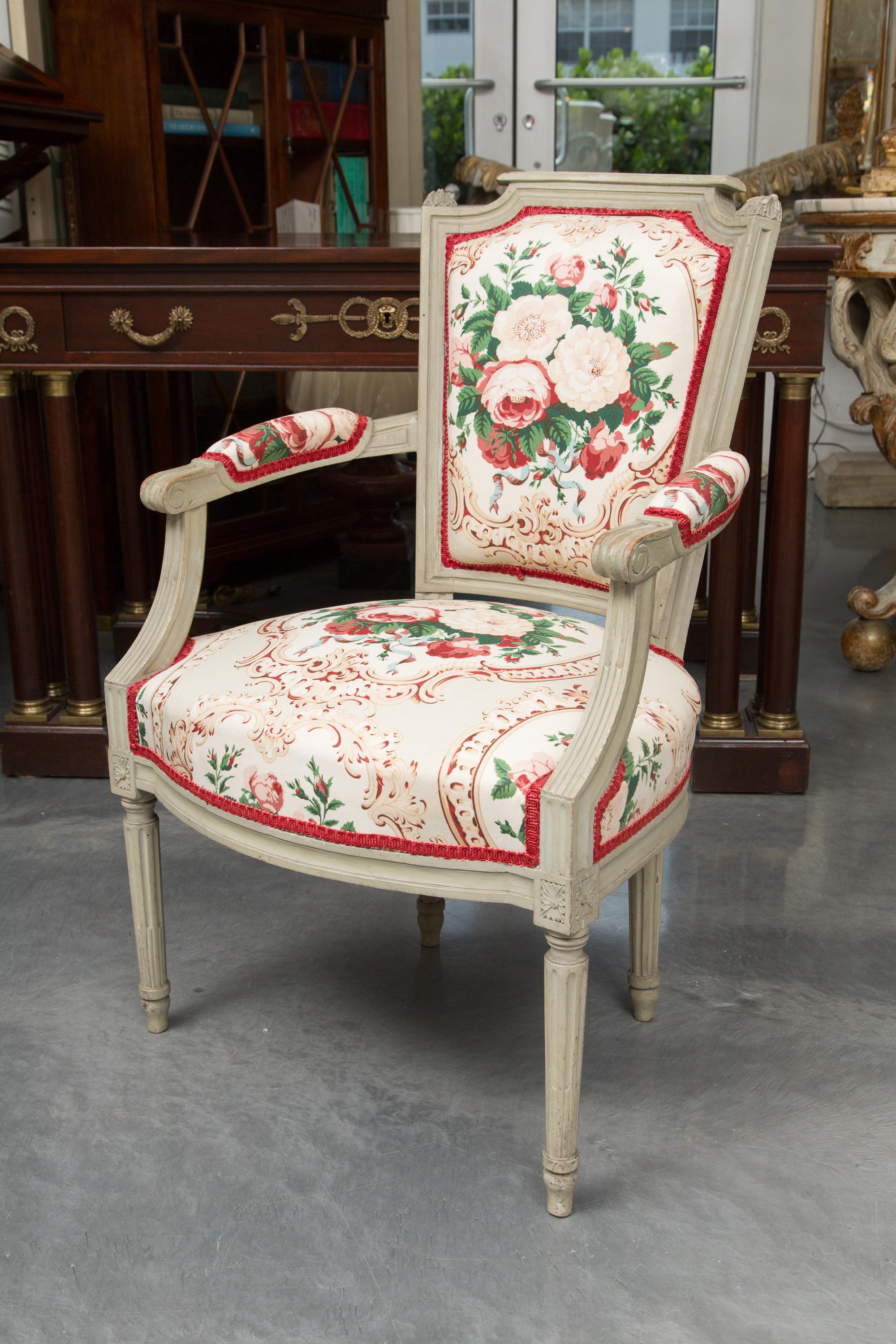 Pair of Painted Louis XVI Style Armchairs 9