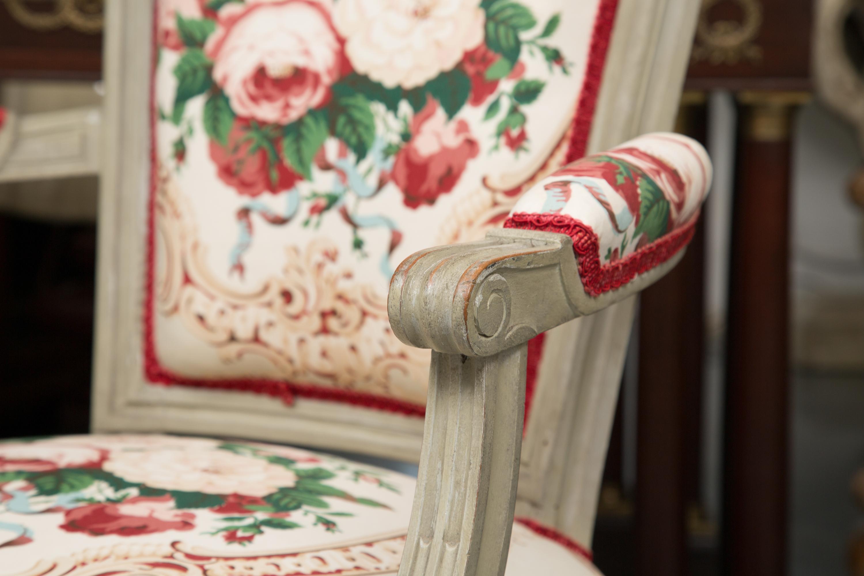 Pair of Painted Louis XVI Style Armchairs 10