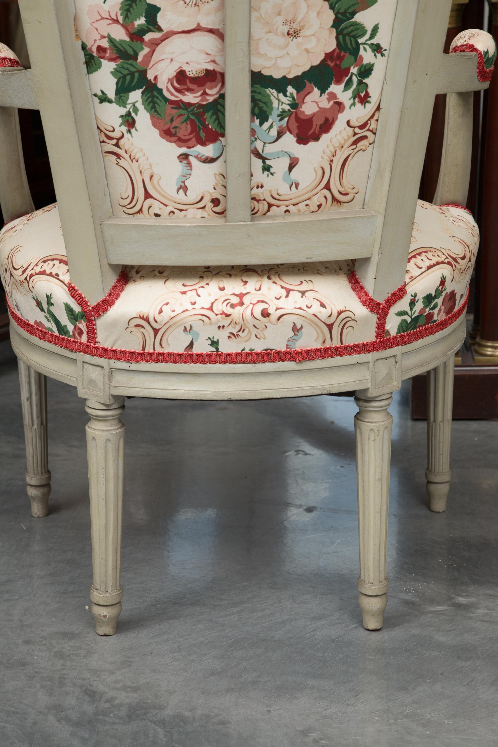 French Pair of Painted Louis XVI Style Armchairs
