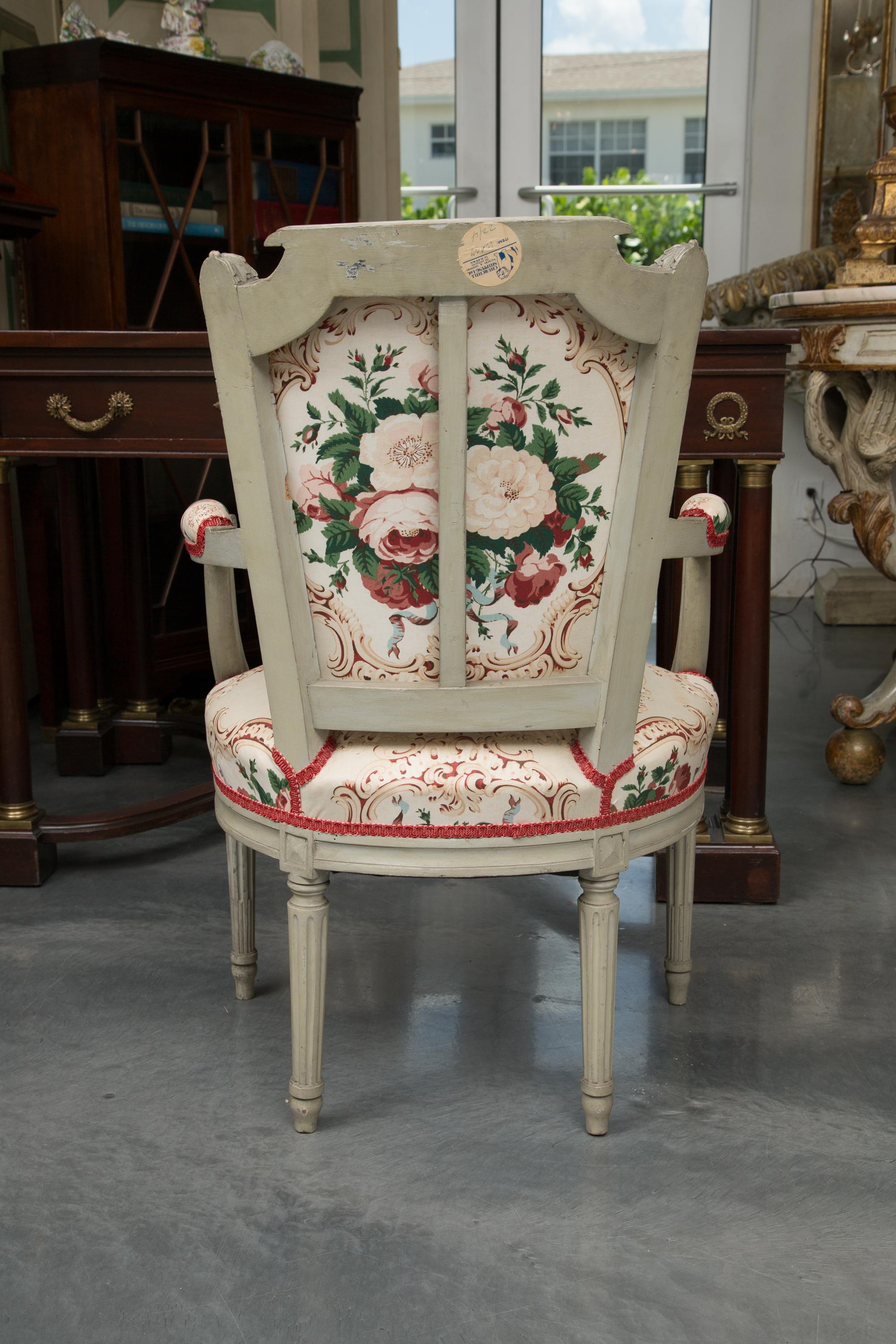 19th Century Pair of Painted Louis XVI Style Armchairs