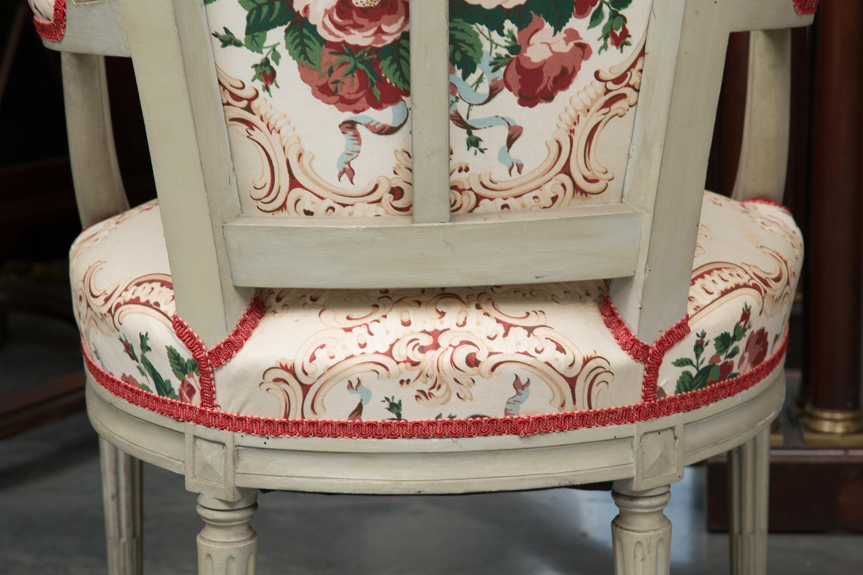 Beech Pair of Painted Louis XVI Style Armchairs