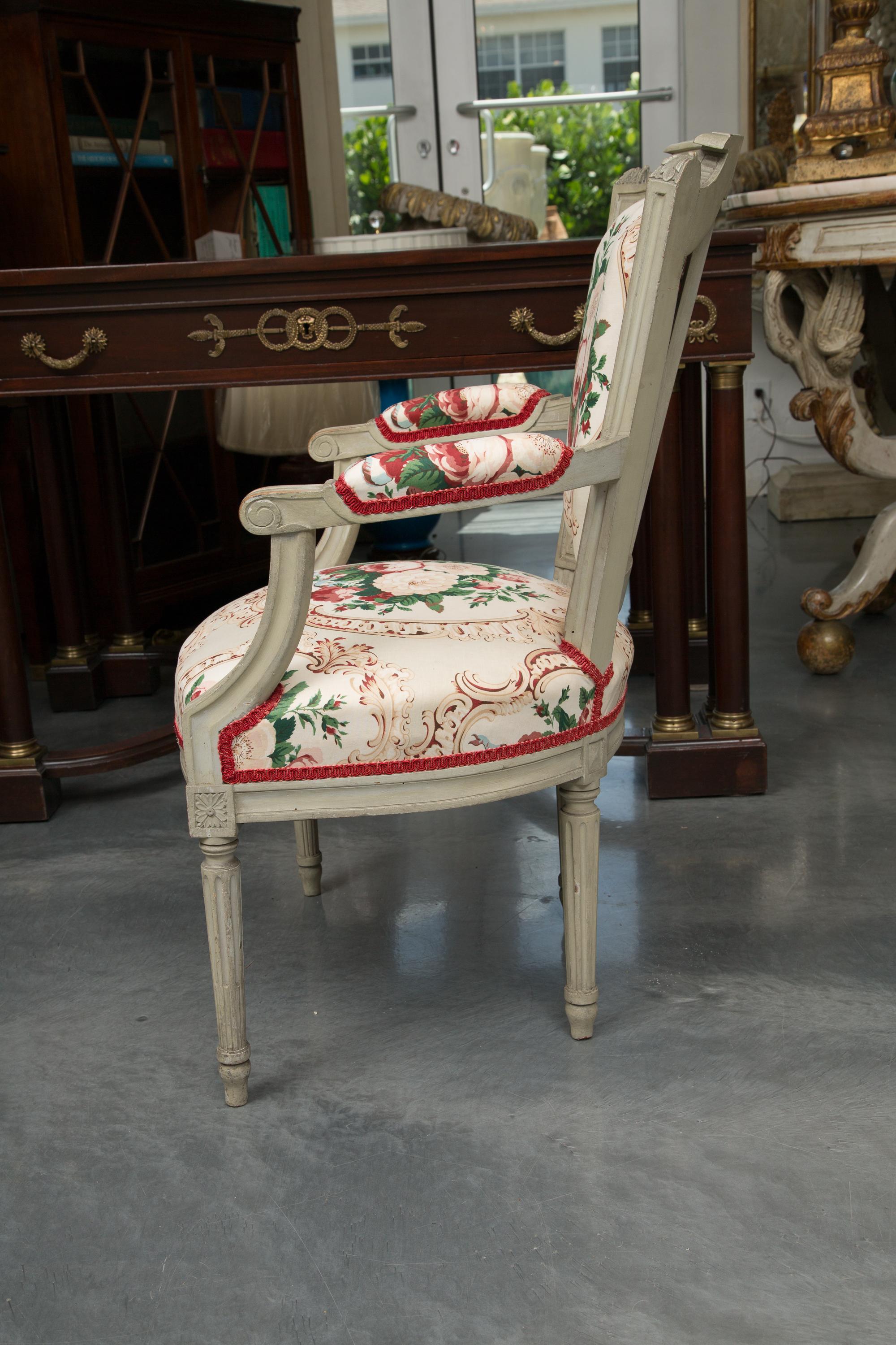 Pair of Painted Louis XVI Style Armchairs 2