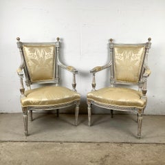 Pair of Painted Louis XVI Style Armchairs with Classical Carved Details