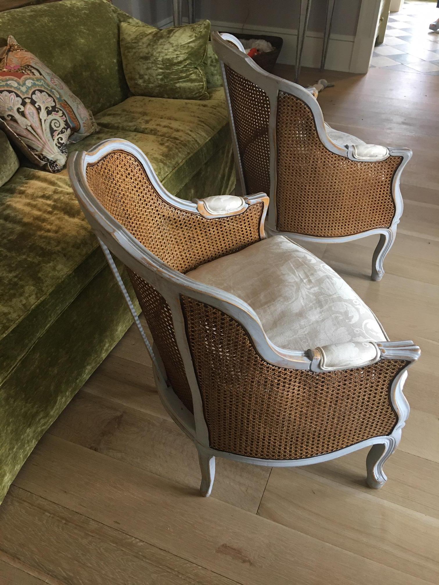 Pair of Painted Louis XVI Style Cane Back Side Chairs, Early 20th Century In Good Condition In Savannah, GA