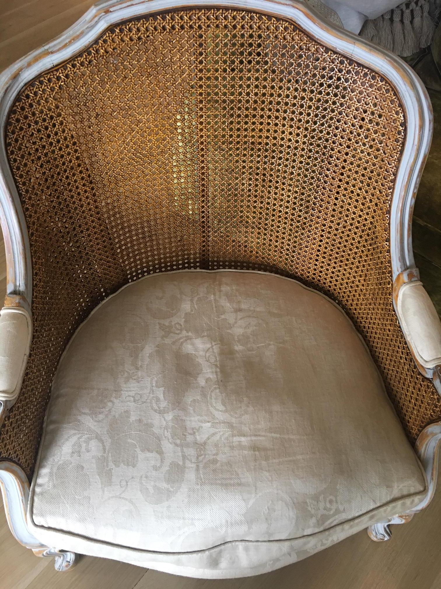 Pair of Painted Louis XVI Style Cane Back Side Chairs, Early 20th Century 1