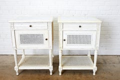 Pair of Painted Louis XVI Style Marble-Top Nightstands