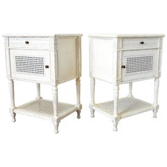 Vintage Pair of Painted Louis XVI Style Marble-Top Nightstands