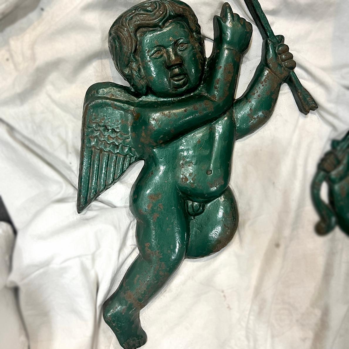 French Pair of Painted Metal Angel Sconces For Sale