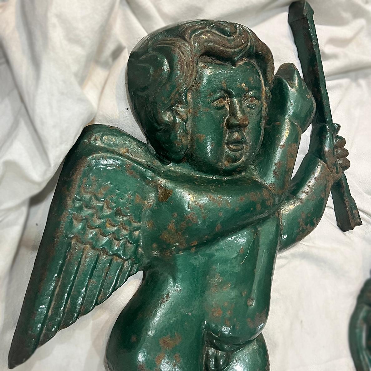 Hand-Painted Pair of Painted Metal Angel Sconces For Sale