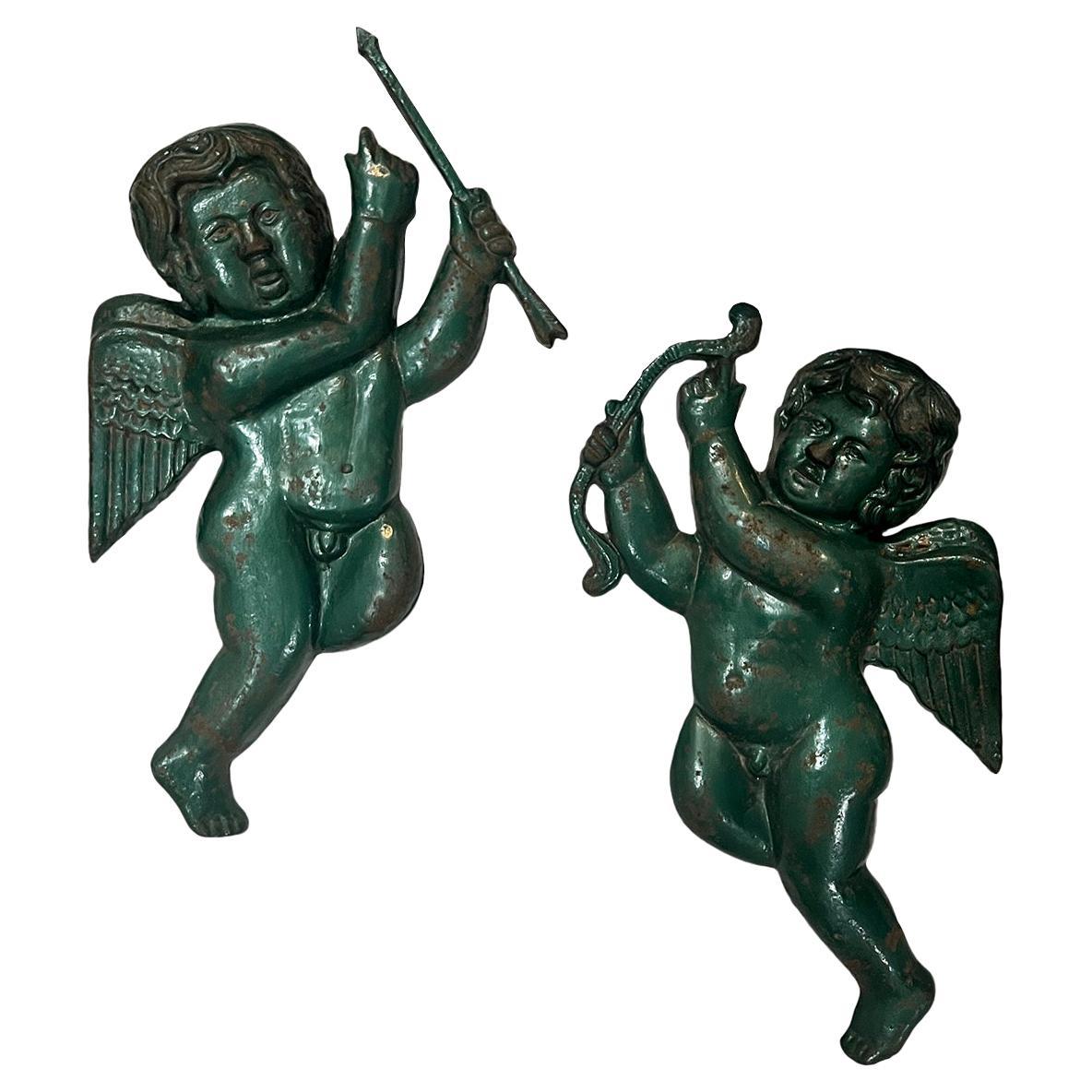 Pair of Painted Metal Angel Sconces
