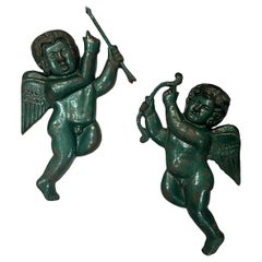 Pair of Painted Metal Angel Sconces
