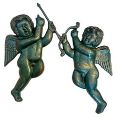 Pair of Painted Metal Angel Sconces