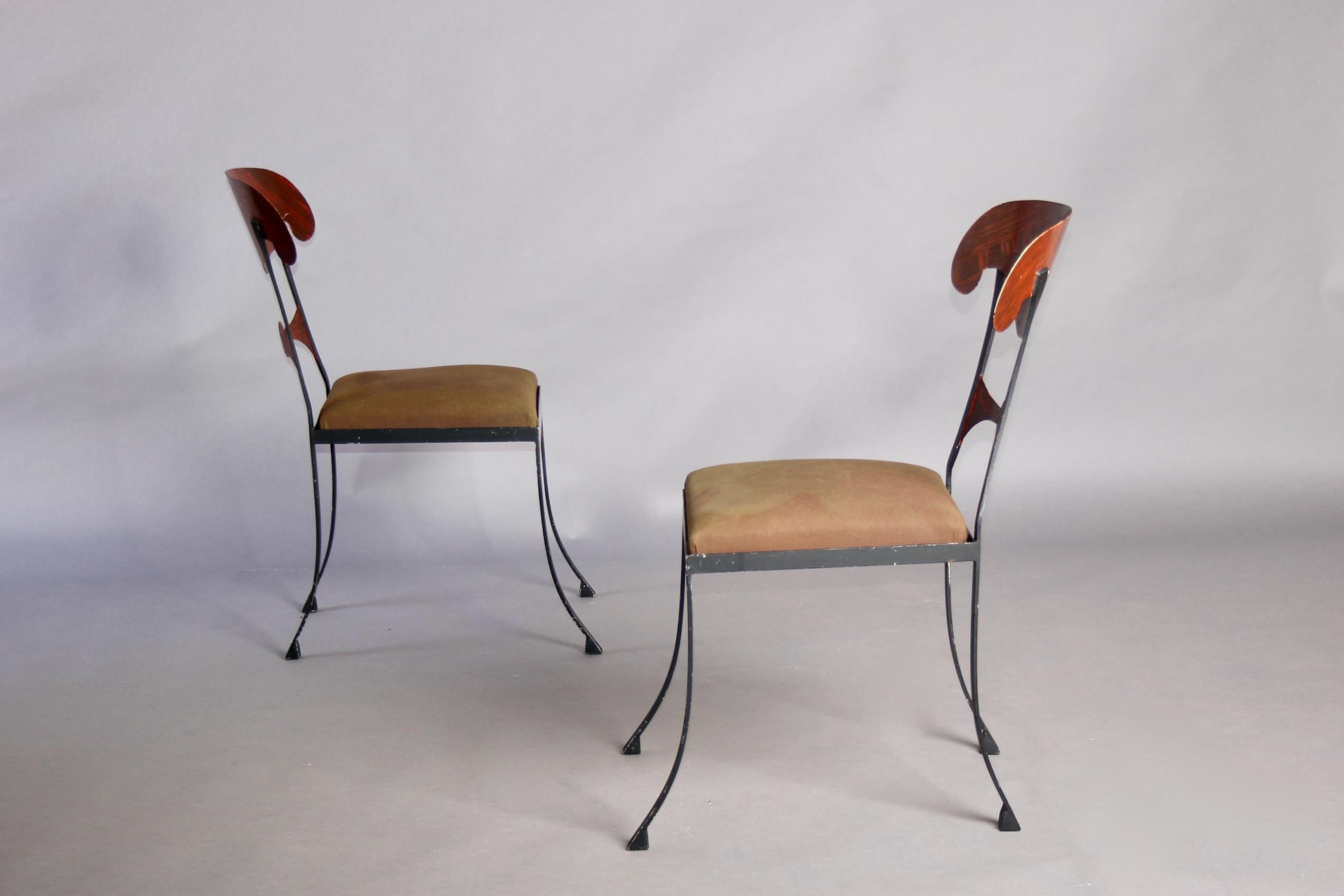 Pair of painted metal decorative chairs For Sale 2