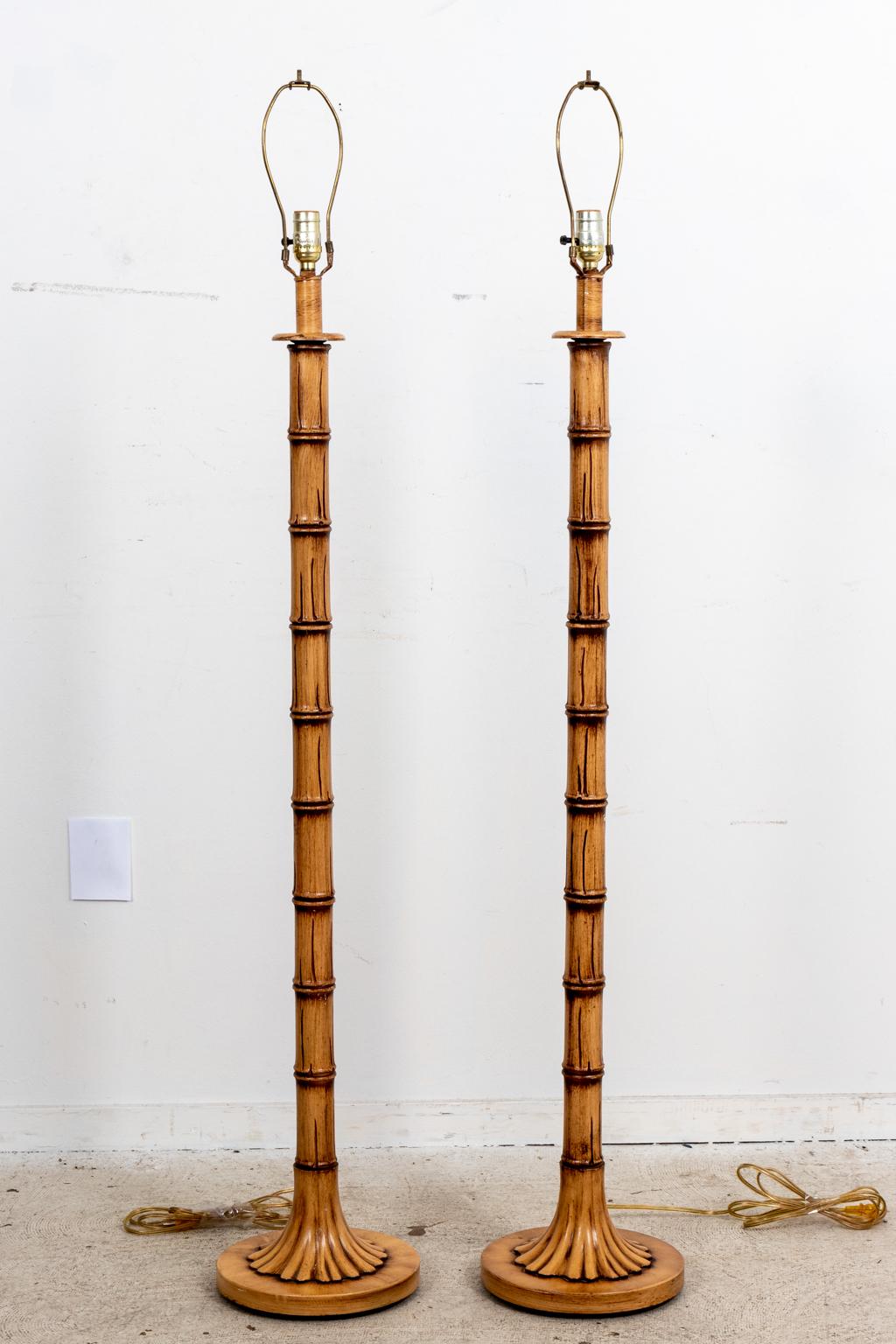 American Pair of Painted Metal Faux Bamboo Floor Lamps