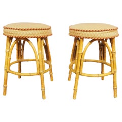 Pair Of Painted Metal Faux Bamboo Stools