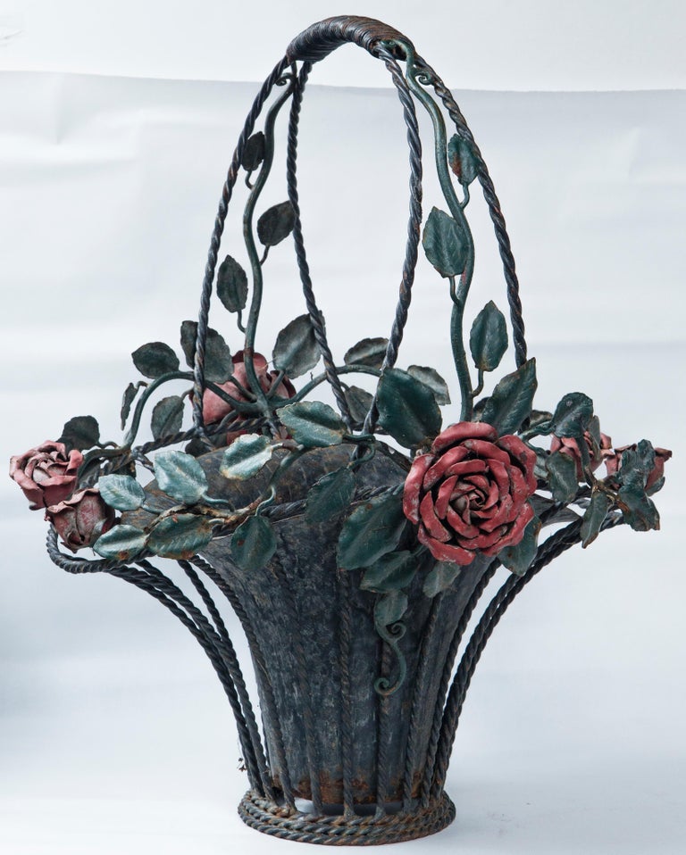 Pair of Painted Metal Flower Baskets For Sale at 1stDibs