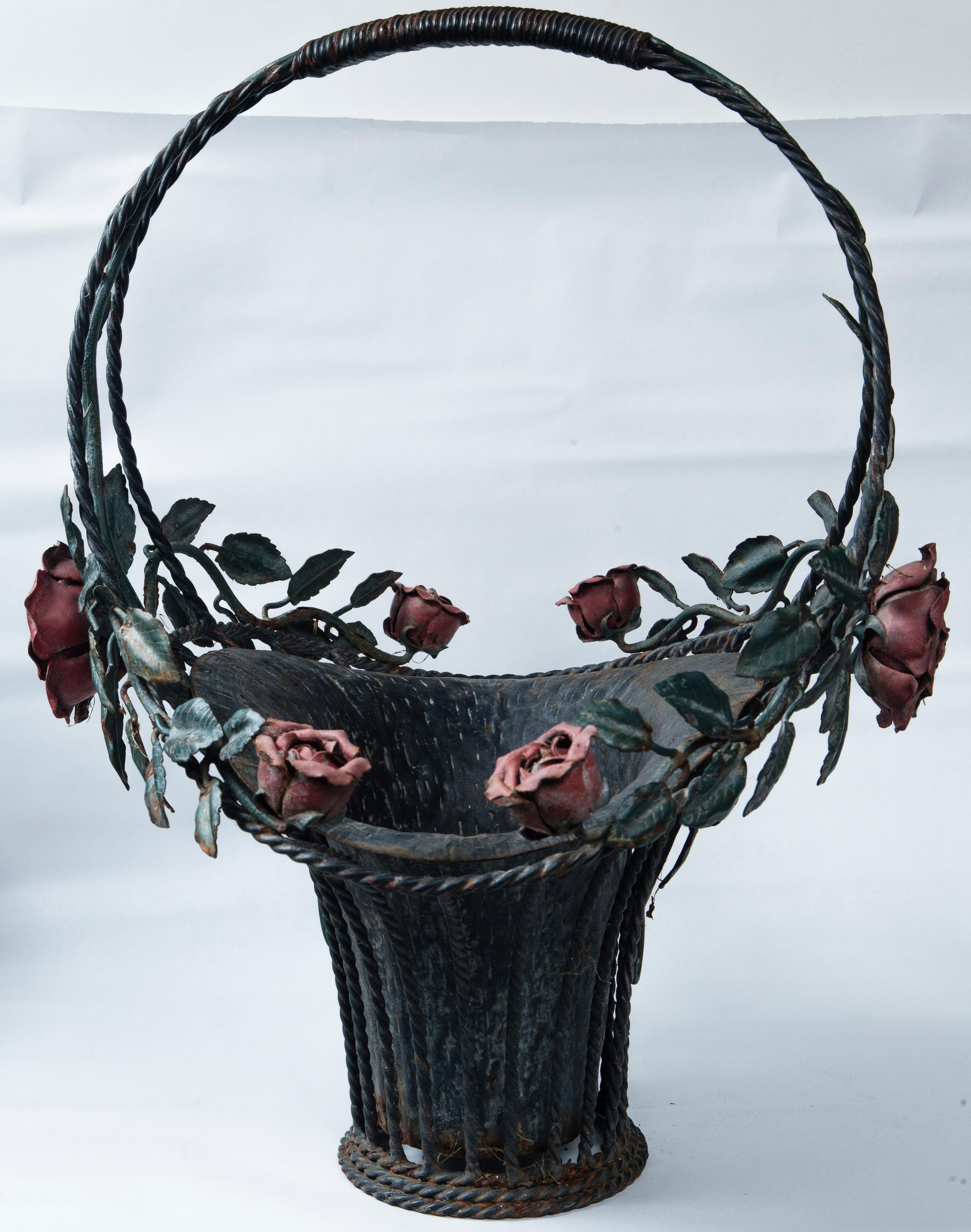 Pair of Painted Metal Flower Baskets For Sale at 1stDibs flower