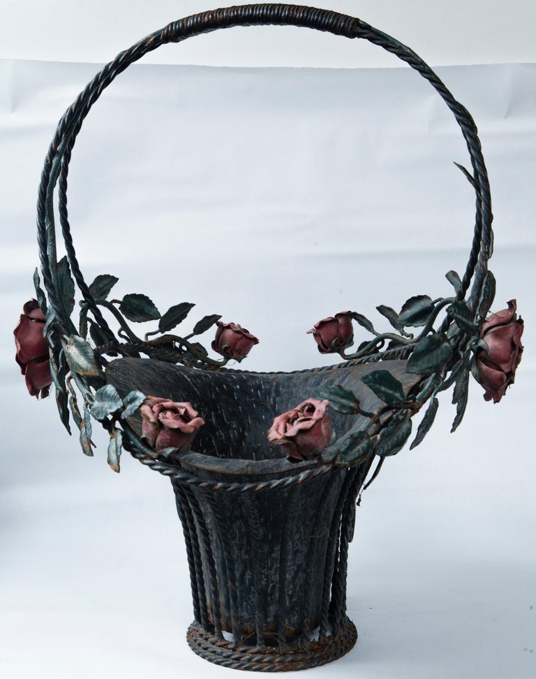 Pair of Painted Metal Flower Baskets For Sale at 1stDibs flower