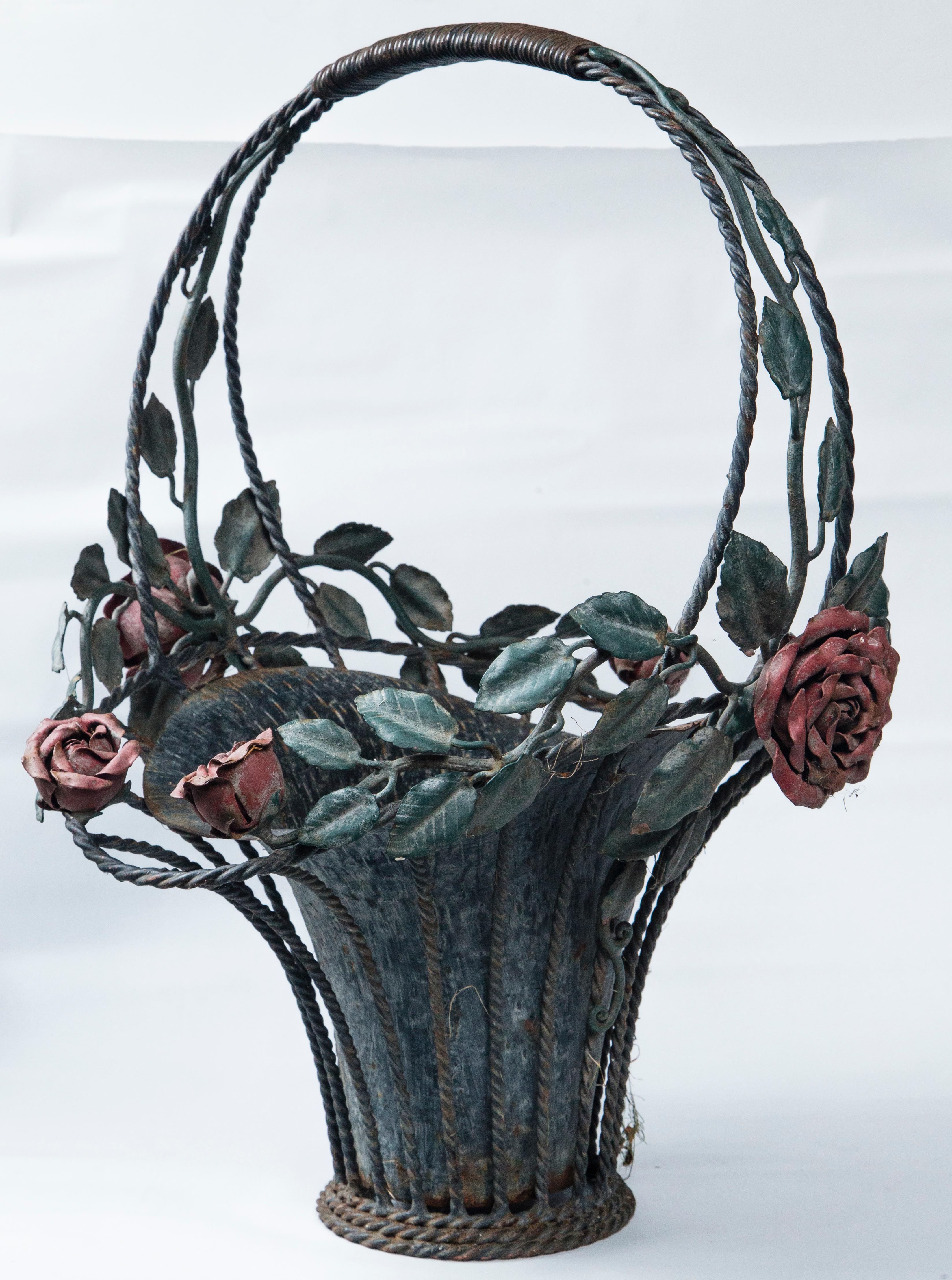 Pair of Painted Metal Flower Baskets For Sale at 1stDibs flower