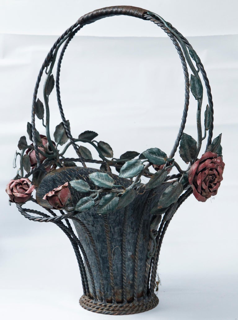 Pair of Painted Metal Flower Baskets For Sale at 1stDibs flower