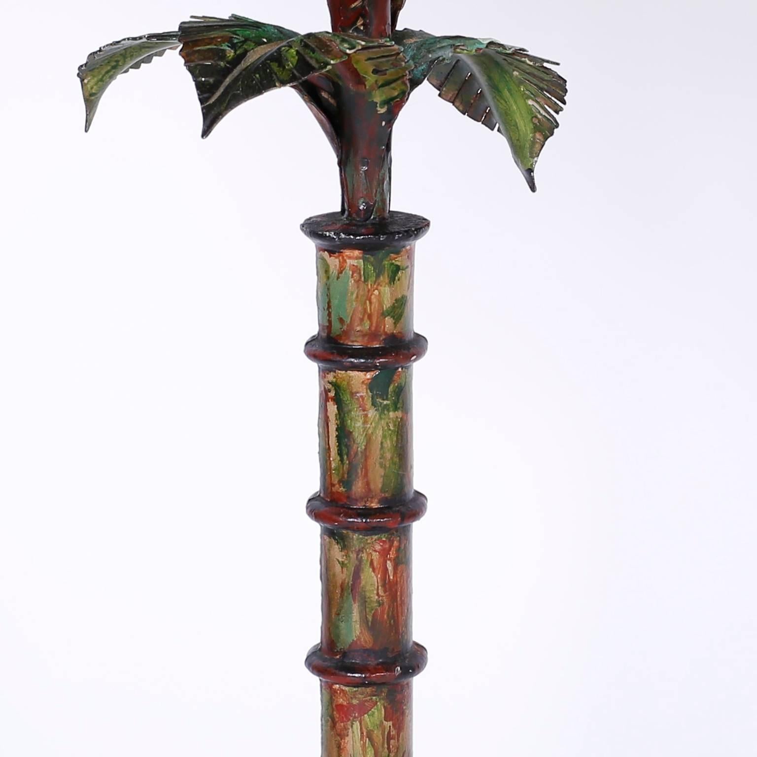 Italian Pair of Painted Metal Palm Tree Lamps