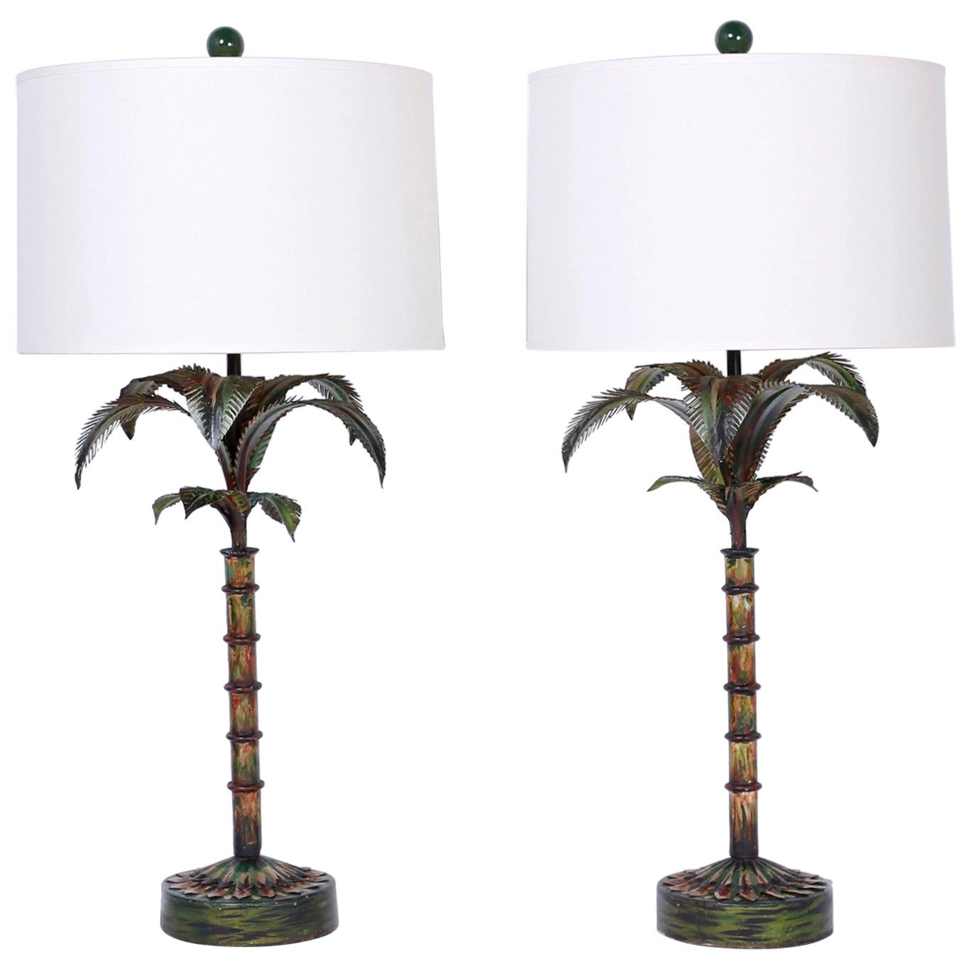 Pair of Painted Metal Palm Tree Lamps