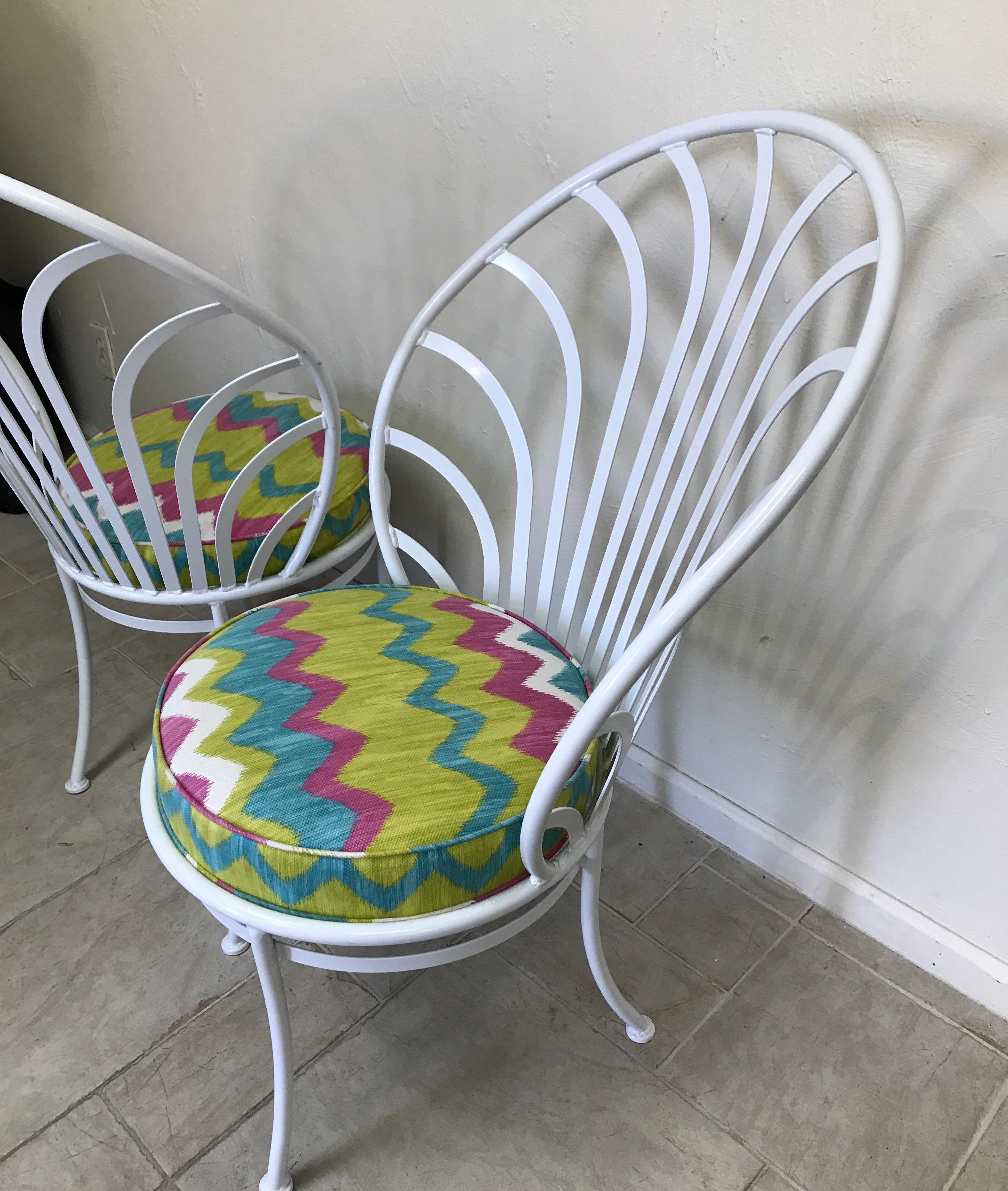 American Pair of Painted Metal Peacock Chairs For Sale