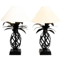 Pair of Painted Metal Pineapple Lamps
