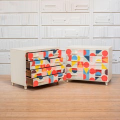 Pair of Painted Mid Century Chests with Geometric Painted Finish