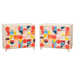 Pair of Painted Mid Century Chests with Geometric Painted Finish