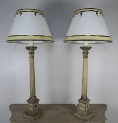Pair of Painted Neoclassical Lamps with Parchment Shades