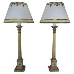 Pair of Painted Neoclassical Lamps with Parchment Shades