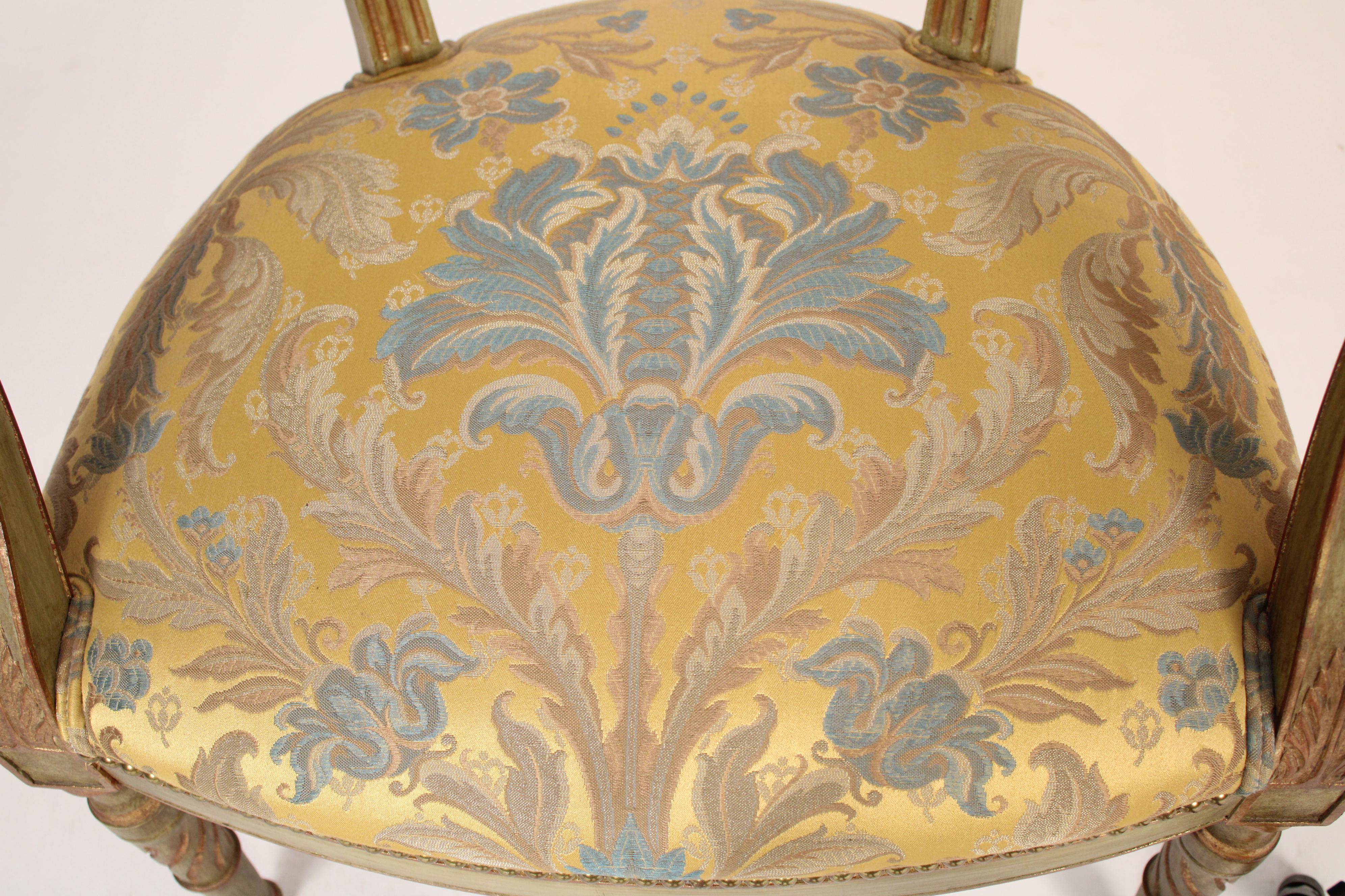Pair of Painted Neoclassical Style Barrell Back Armchairs For Sale 7