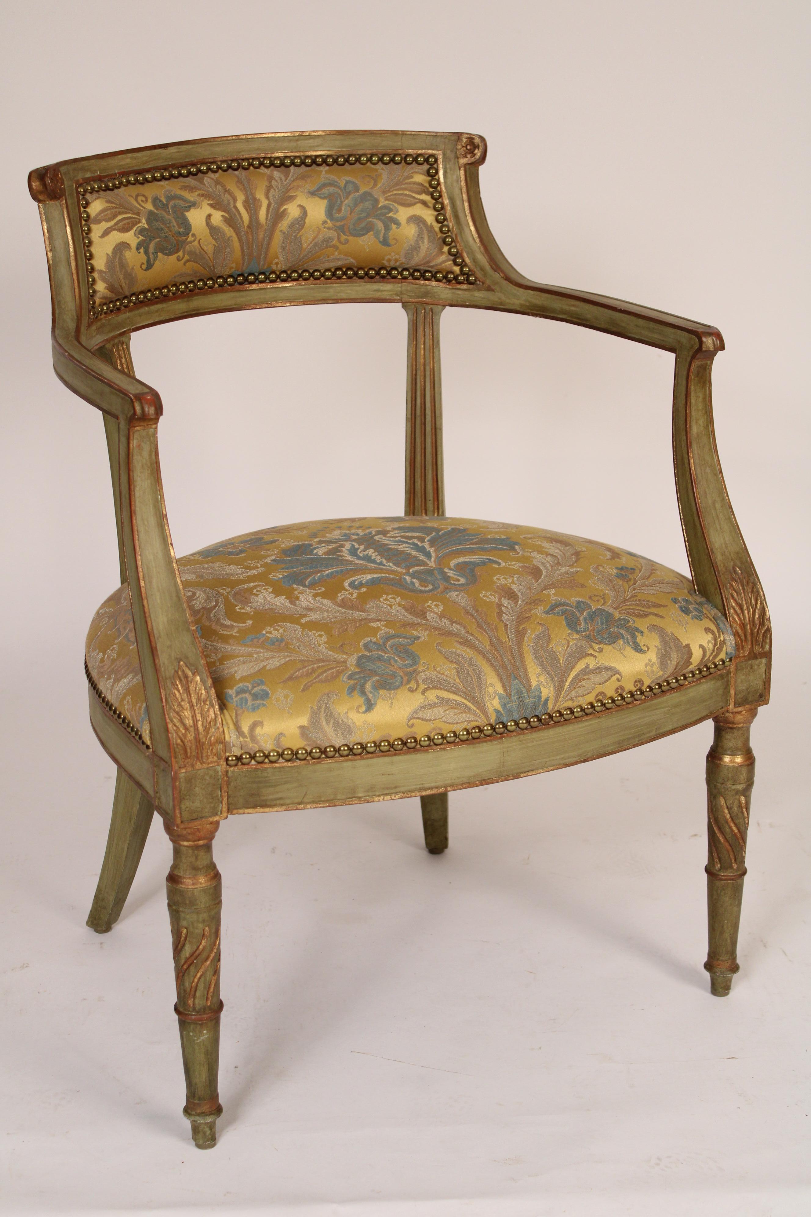 Pair of Painted Neoclassical Style Barrell Back Armchairs In Good Condition For Sale In Laguna Beach, CA