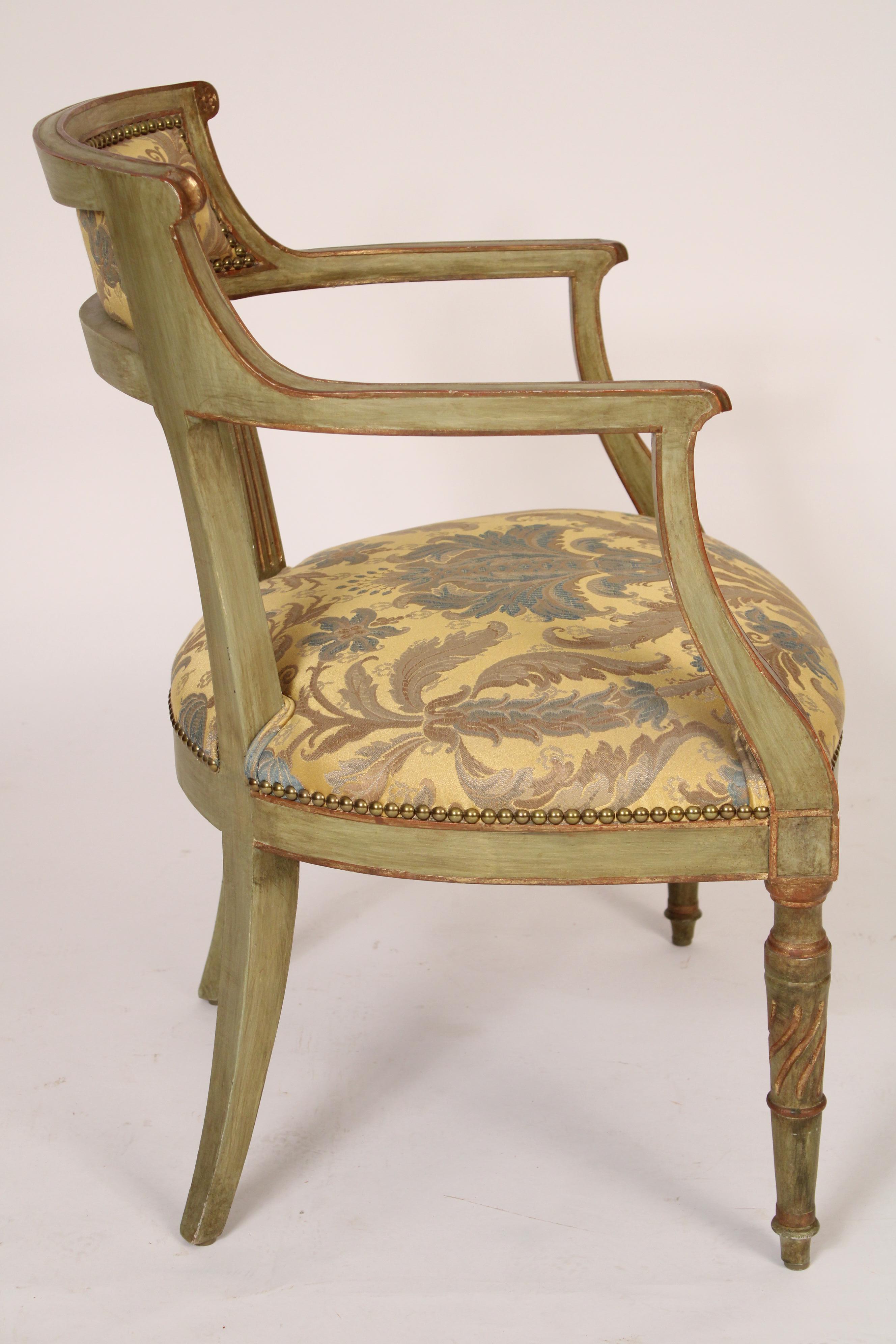 20th Century Pair of Painted Neoclassical Style Barrell Back Armchairs For Sale