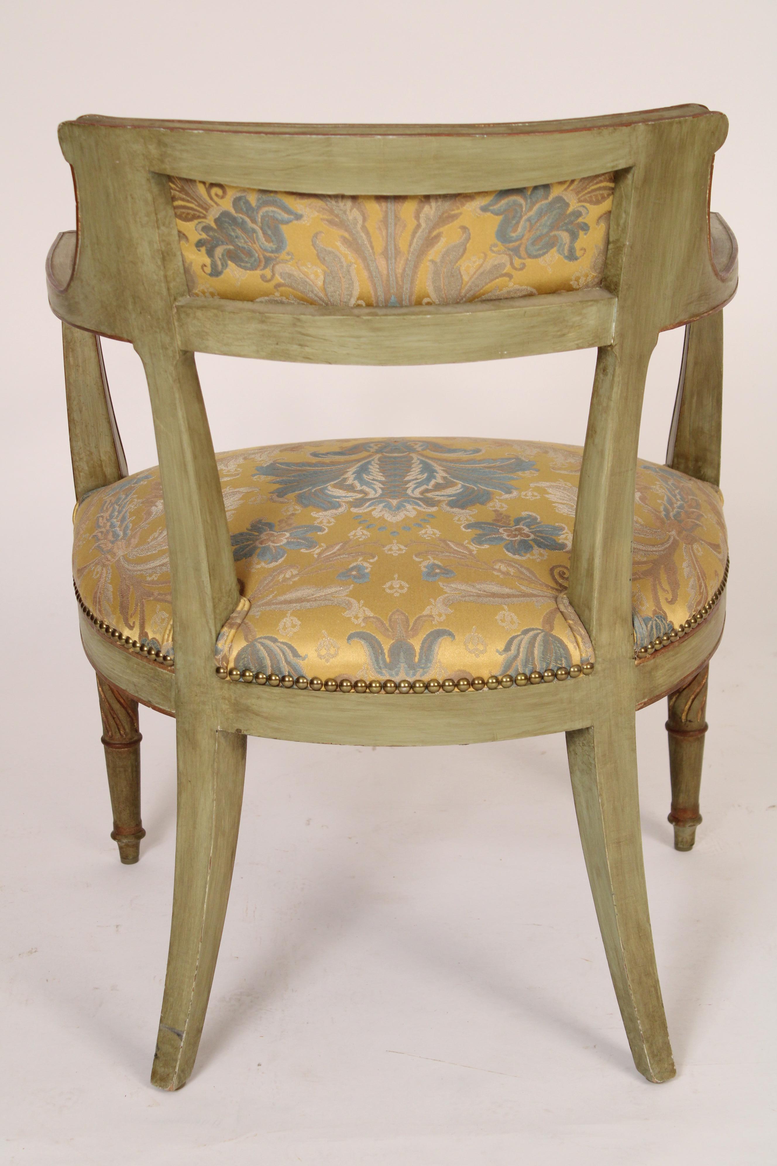 Upholstery Pair of Painted Neoclassical Style Barrell Back Armchairs For Sale