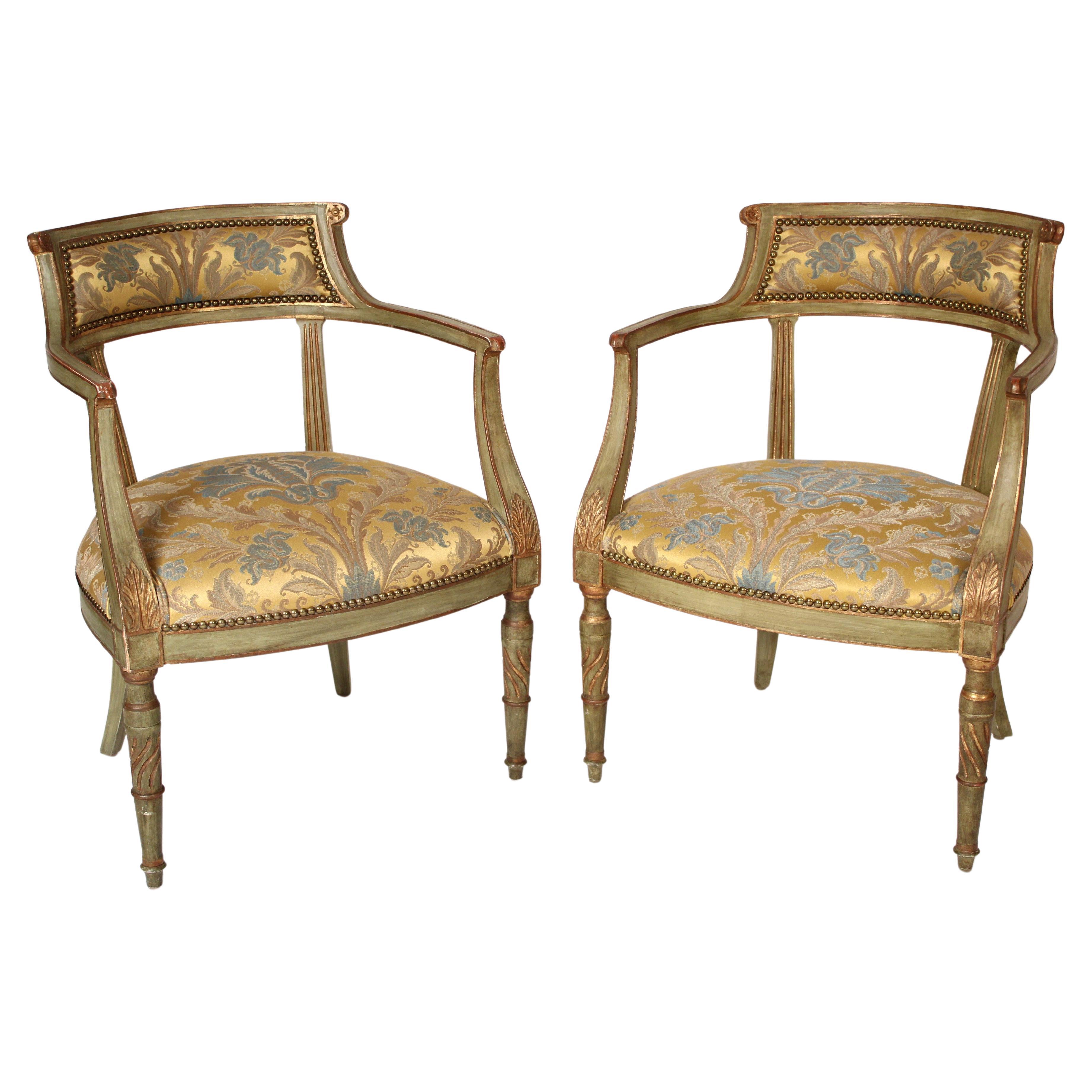 Pair of Painted Neoclassical Style Barrell Back Armchairs For Sale