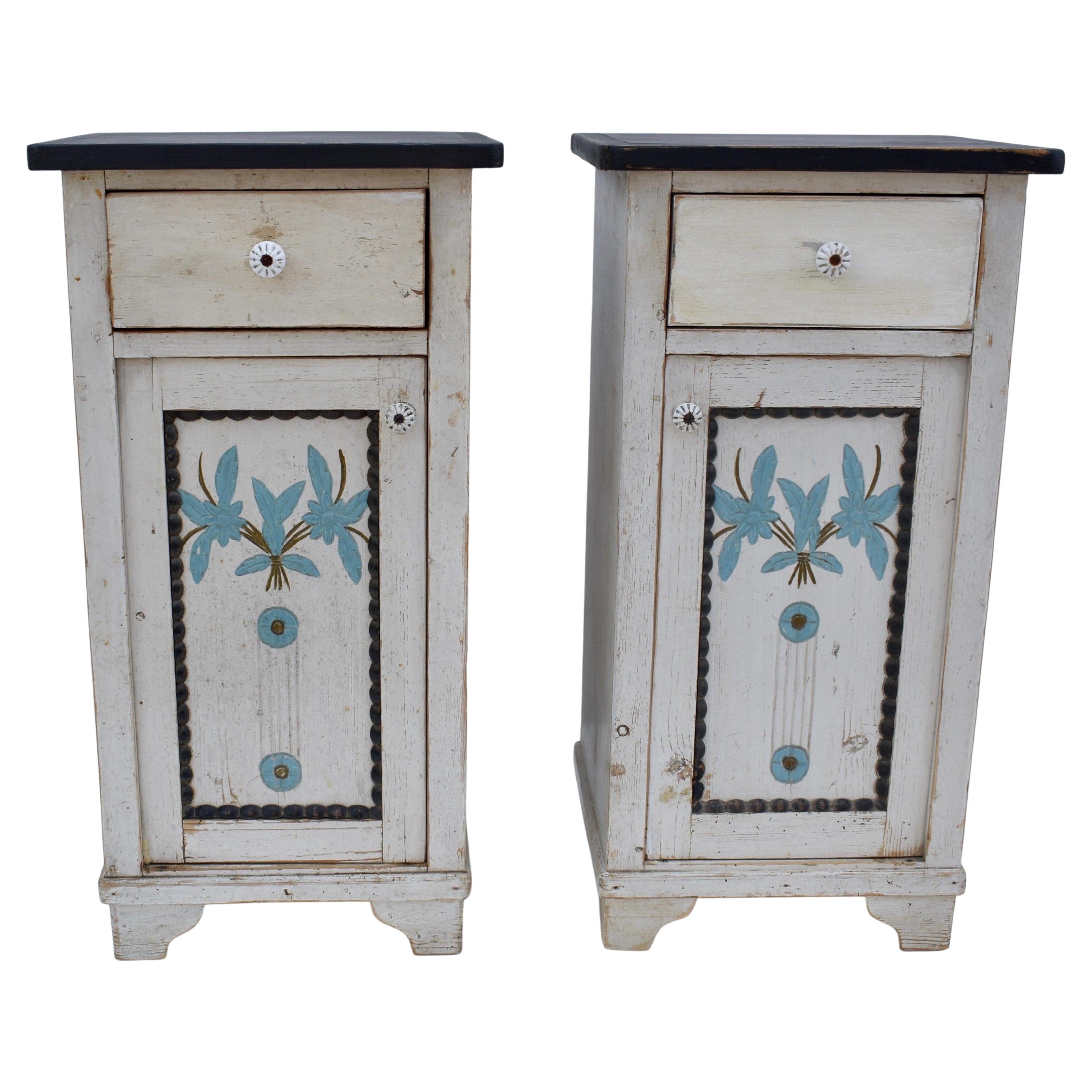 Picture of Pair of Round Art Deco Walnut Nightstands with Door and One Hidden ...