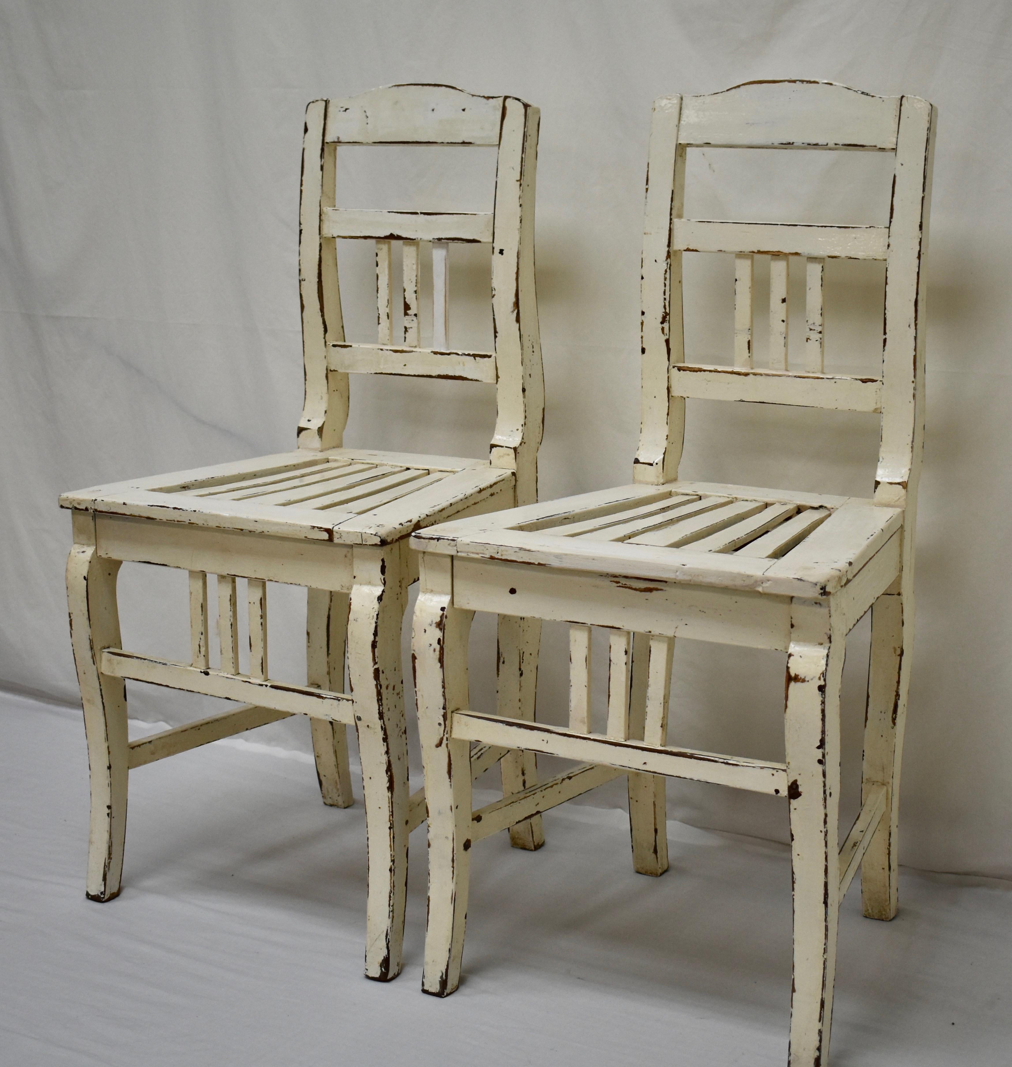 Hand-Painted Pair of Painted Oak Country Side Chairs