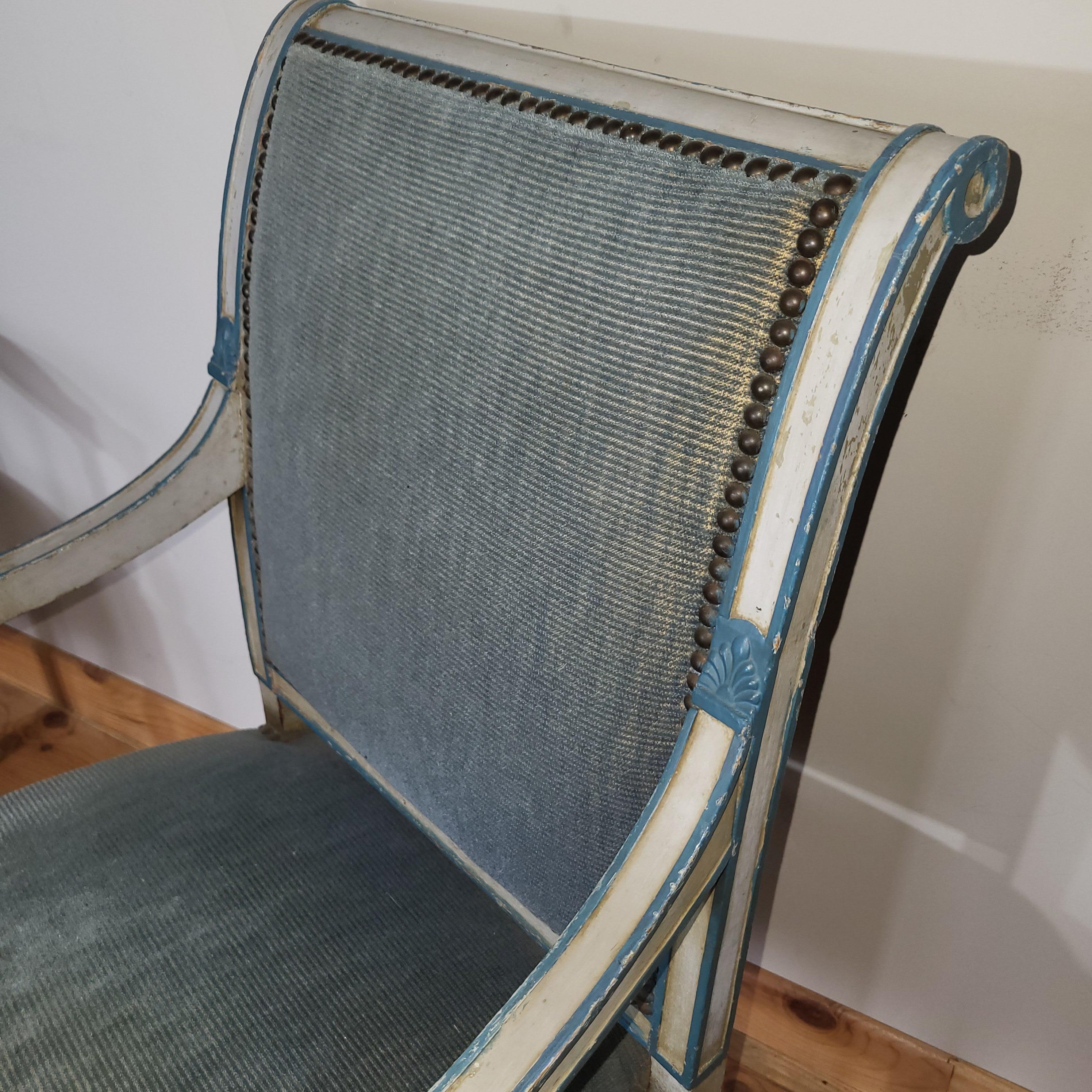 Neoclassical Revival Pair of painted open armchairs/ fauteuils For Sale