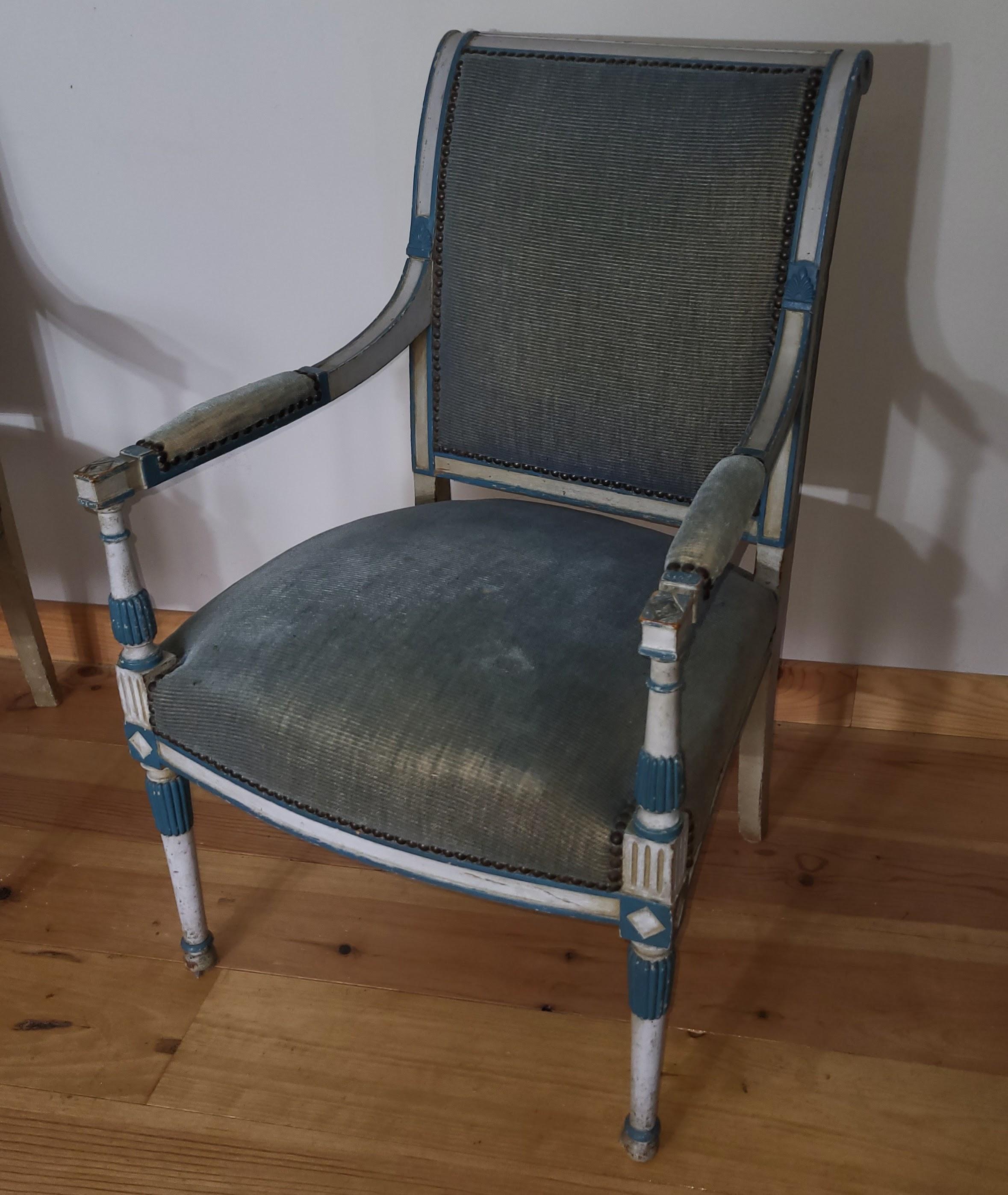 Mid-19th Century Pair of painted open armchairs/ fauteuils For Sale