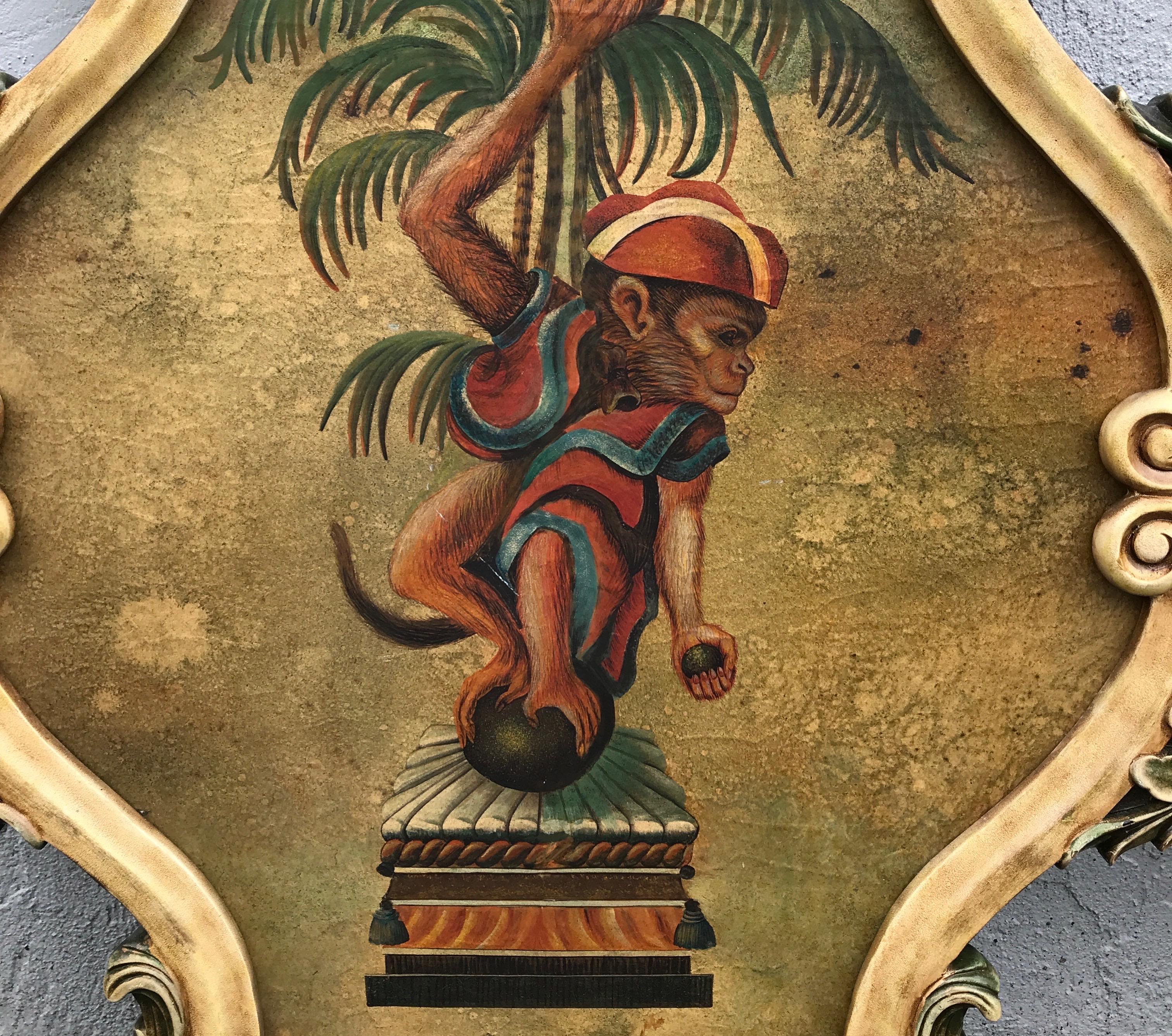 Pair of Painted Opposing Monkey & Palm Tree Wall Plaques 9