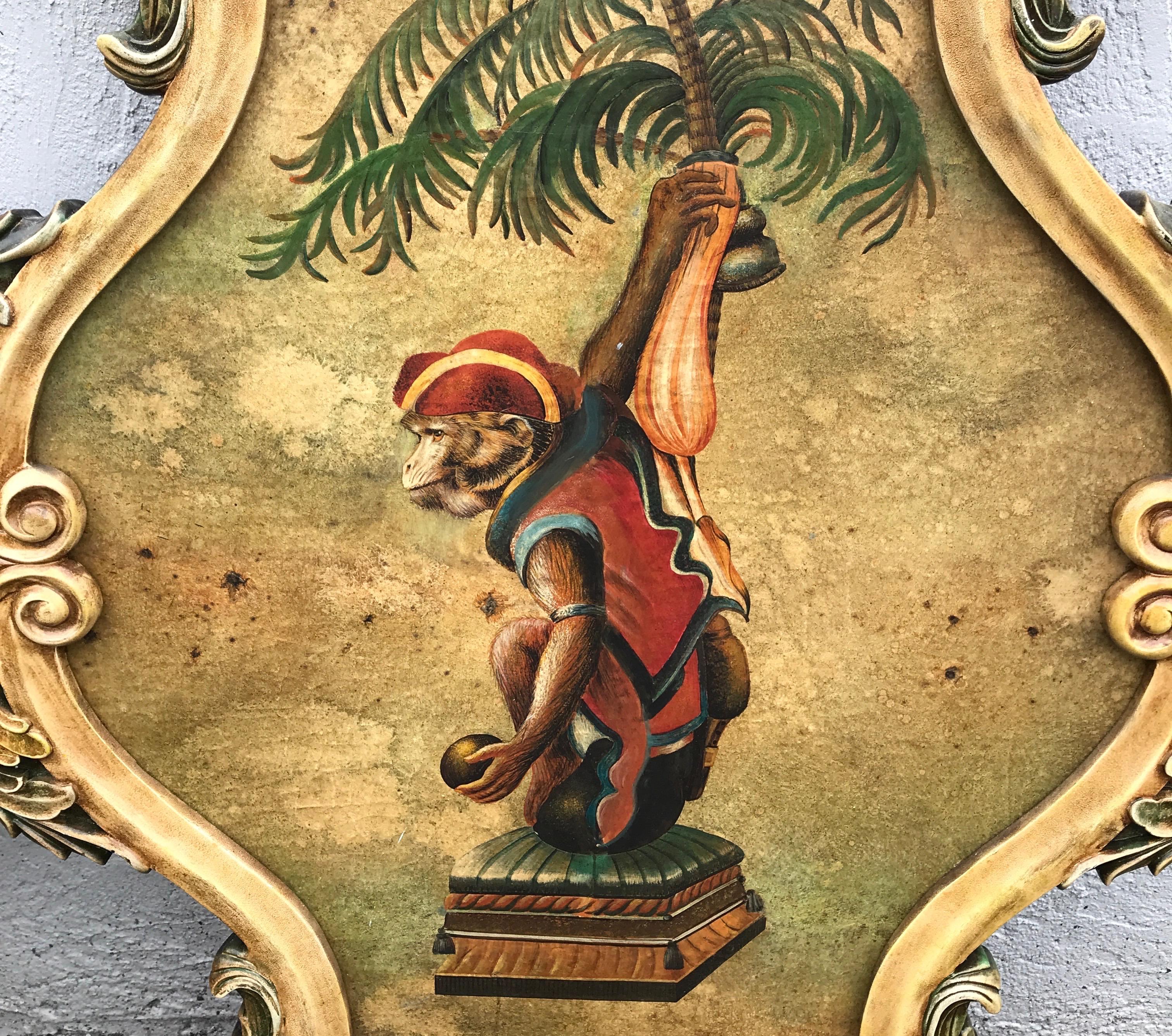 Pair of Painted Opposing Monkey & Palm Tree Wall Plaques 5