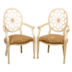 Pair of Painted Oval Pinwheel Back Armchairs