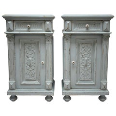 Antique Pair of Painted Pine and Oak Nightstands