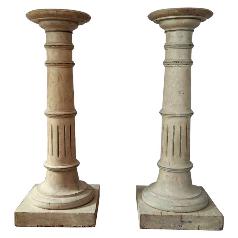 Pair of Painted Pine Columns Pedestals from France, circa 1820 For Sale