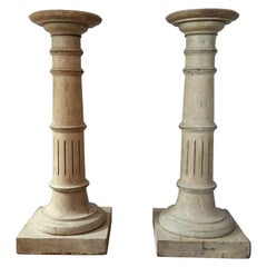 Antique Pair of Painted Pine Columns Pedestals from France, circa 1820