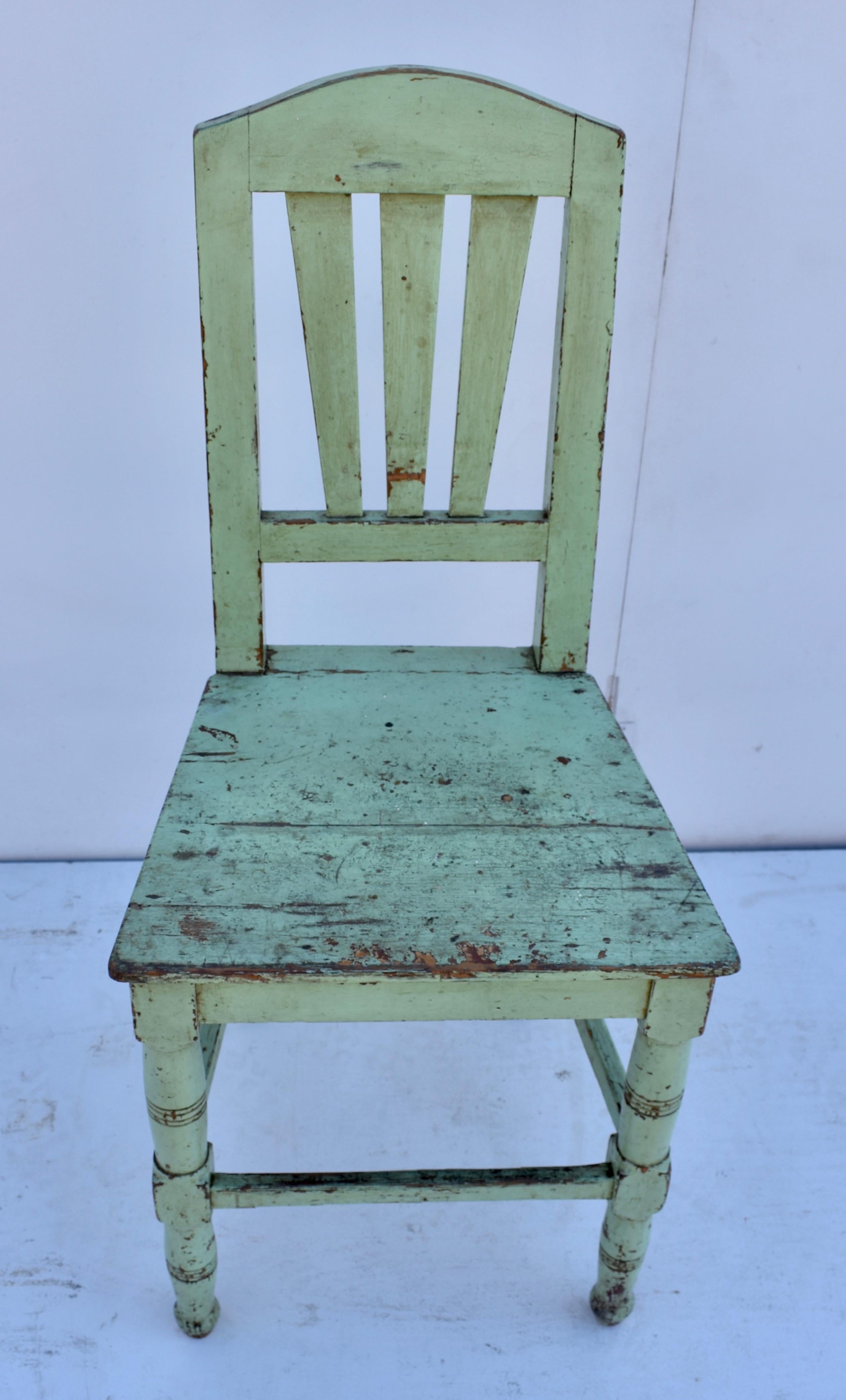 Hungarian Pair of Painted Pine Plank-Seat Chairs