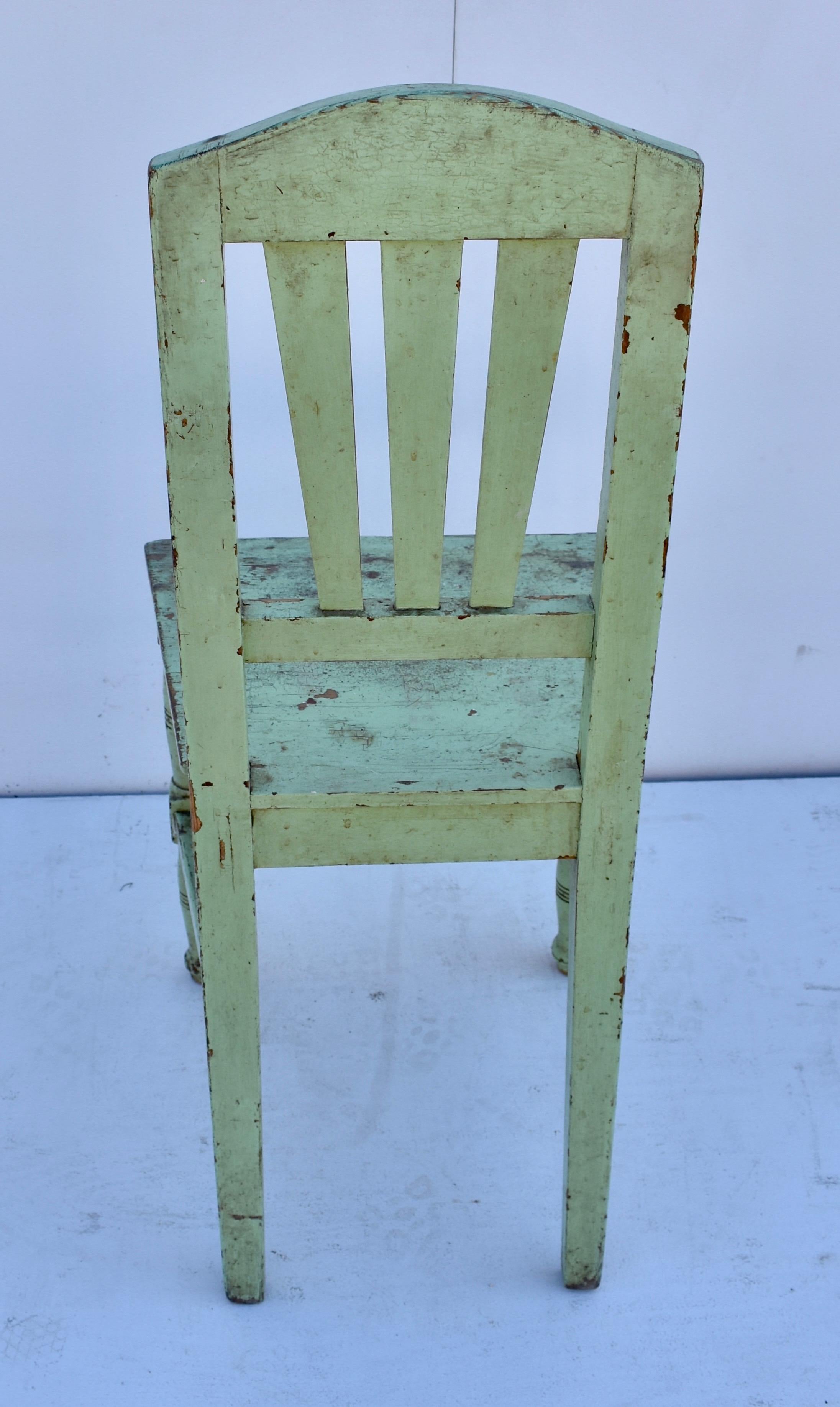 20th Century Pair of Painted Pine Plank-Seat Chairs